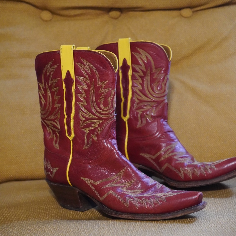 LUCHESSE RED with yellow stitching  cowboy boots